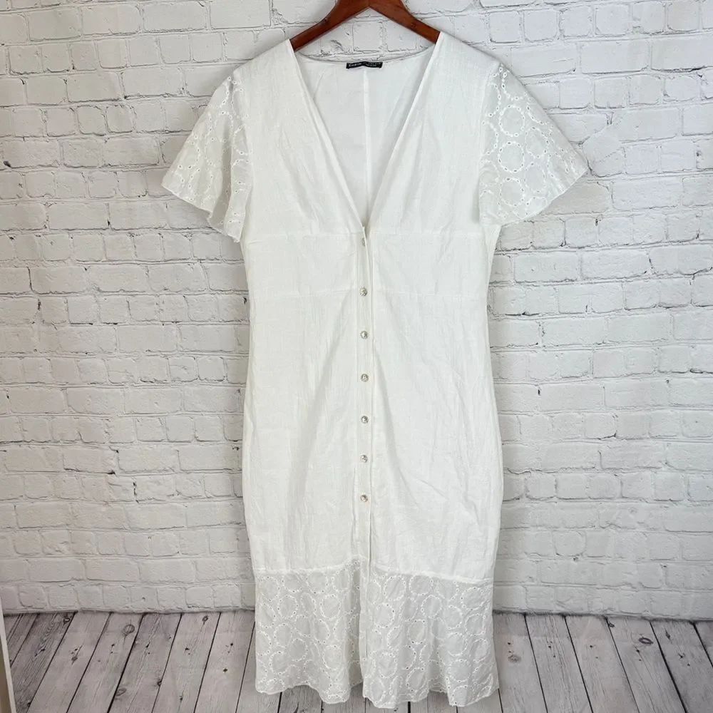 SHEIN White Lace Midi Dress super cute Large